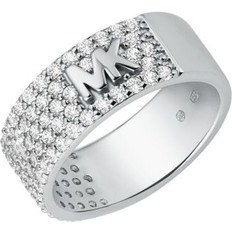 Michael Kors Ringar Michael Kors Precious Metal-Plated Sterling Silver Pavé Logo Ring - Silver