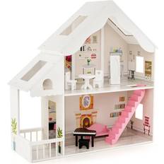 Casart Wooden Dollhouse Kids Semi-Opened DIY Dollhouse w/ Simulated Rooms & Furniture