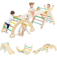 Casart 3-in-1 Triangle Climbing Set Wooden Toddler Climber with Reversible Ramp Arch