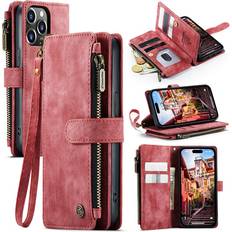 CaseMe Mobiltillbehör CaseMe iPhone 15 Pro Max Plånboksfodral C30 Zipper Röd