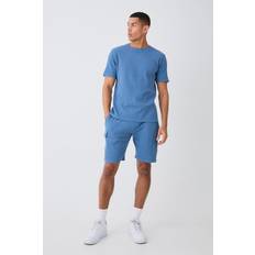 Shorts boohooMAN Mens Slim Waffle T-Shirt & Cargo Short Set Blue