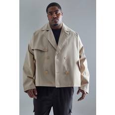 5XL - Man Jassen boohooMAN Plus Cropped Double Breasted Trench Coat - Sand