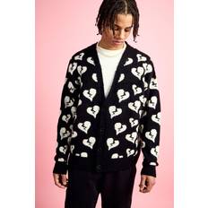 Men Cardigans boohooMAN Mens Oversized Fit Cardigan With All Over Print Black