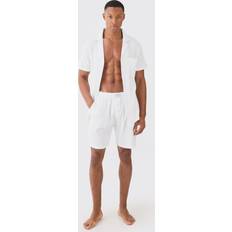 Men - White Pajamas boohooMAN Mens Waffle Lounge Shirt & Short Set In White