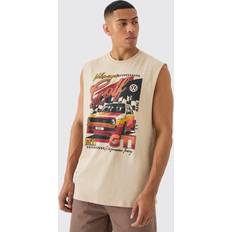 Men - Oversize Tank Tops boohooMAN Oversized Volkswagen License Vest - Beige