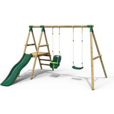 Odyssey Wooden Garden Swing Set with Standard Seat, Baby Seat, Platform and Slide Green
