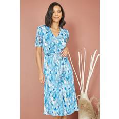 MELA Blue Abstract Print Dress With Pleats And Front Split