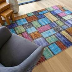 Carpets & Rugs The Rug Wholesaler Multicoloured Patchwork Flatweave Capella Blue