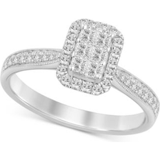 Macy's Rings Macy's Diamond Emerald Shaped Halo Cluster Engagement Ring 1/2 ct. t.w. in 14k White Gold White Gold