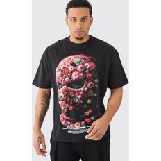 boohooMAN Oversized Floral Mask T-shirt - Black