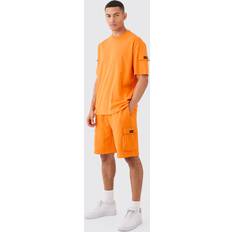 Shorts boohooMAN Mens Oversized Cargo T-Shirt And Relaxed Short Set Orange