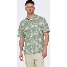 Natuurlijk Overhemden Only & Sons Caiden SS Regular Hawaii Linen Shirt Groen