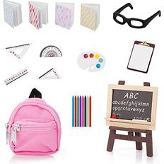 Black Dolls & Doll Houses Cobee 22 PCS Miniature Doll School Supplies, 1:12 Dollhouse Mini School Set Doll Miniature Book Backpack Blackboard Clipboard Rulers Crayon Playset Doll