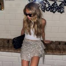 Silver - Women Clothing Never Fully Dressed Women's Silver Sequin Mini Jaspre Skirt, by Never Fully Dressed