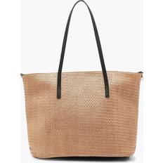 Beige - Women Beach Bags boohoo Straw Pu Handle Beach Bag - Beige