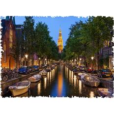 Unidragon Original Wooden Jigsaw Puzzles City Evening Amsterdam, 125 pcs, Small 9"x6.2" Beautiful Gift Package, Unique Shape Best Gift for Adults and Kids