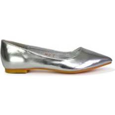 XY London 'Bubbles' Pointed Toe Slip on Flat Ballerina Pump Shoes Metallic Silver