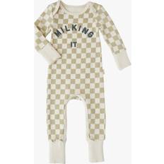 Claude & Co Claude & Co Baby Organic Cotton Milking It Checkerboard Onesie, Taupe