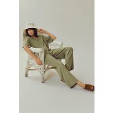 Vila Linen Touch Tie Waist Wide Leg Trousers - Green
