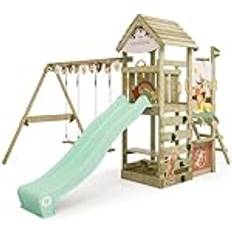 Wickey Parque infantil de madera Disney Adventure con columpio y tobogán Torre de escalada de exterior con techo, arenero y escalera para niños