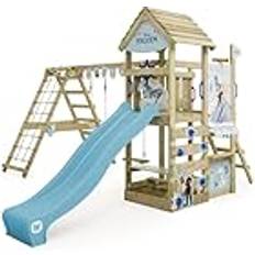 Wickey Parque infantil de madera Disney Story con columpio y tobogán Torre de escalada de exterior con techo, arenero y escalera para niños