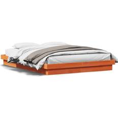 Camas y Colchones Homie Estructura De Cama LED Madera Maciza Pino Marrón Cera 150x200 cm