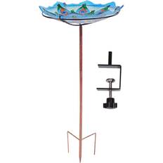 Blue Garden Ornaments Sunnydaze Decor Exquisite Feathers Deck-Mounted Glass Bird Bath