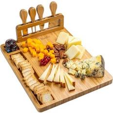 Bambu Ostbricka Bamboo Cheese Board And Knife Set 14 x 11 Inch - Charcuterie Board Set with 4 Cheese Knives Tabla de Quesos