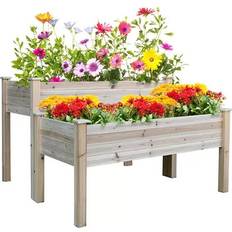 Raised Garden Beds OutSunny 2 Tiers Fir Raised Garden Bed Drainage Holes Elevated Planter Box