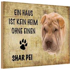 Carré Décorations Murales Vianmo Holzschild 18x12 cm - Shar Pei Hund Décoration Murale