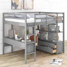 Kid's Room Harper & Bright Designs Full Loft Bed with Desk, Solid Wood Loft Bed with