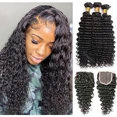 Beaufox Wave Bundles with Closure Curly Wave Bundles 3 4x4