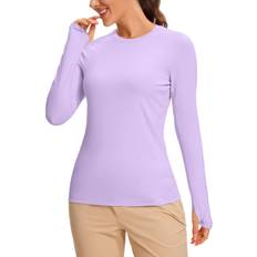 Purple Rash Guards & Base Layers Crz Yoga CRZ YOGA Womens UPF Sun Protection Long Sleeve Workout Shirts Quick Dry Outdoor Hiking Running Tops with Thumb Holes Elfin Purple