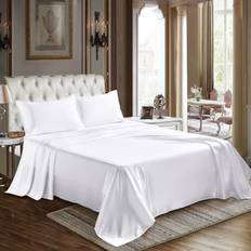 CozyLux Satin 4-Pieces Silky Bed Sheet White