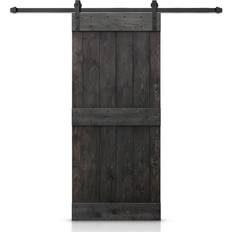 Sliding Doors Calhome 42 Distressed Mid-Bar Series Charcoal Black Stained Interior Barn with Hardware Kit Sliding Door (x)