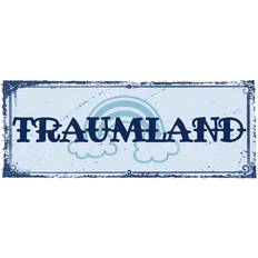 Canvas Wanddecoraties Vianmo Holzschild 27 x 10 cm Traumland Blau Regenbogen