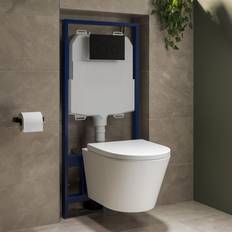 Newport Wall Hung Toilet with Close Seat Matt Black Pneumatic Flush Plate 1170mm Frame & Cistern