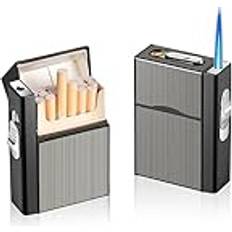 Tändare Nizirioo Cigarettfodral med tändare aluminium cigarettbox: Vindtät tändare gaständare stormtändare kan ladda 20 uttag, USB-laddning säljs utan gas