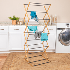 Drying Racks Storied Home Bamboo Adjustable Folding Clothes Drying Rack with 16 Metal Dowels 23.8"L x 19.3"W x 57.0"H Black