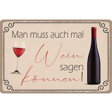 Accessoires d'intérieur Vianmo Blechschild 18x12 cm Man Muss Mal Wein Sagen Können Décoration Murale