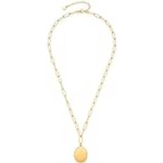 Leonardo Leonardo Jewels Halskette Marella, Kette aus Edelstahl, rechteckige Kettenglieder mit goldener Ionen-Plattierung und Medaillon-Anhänger, 45-50 Länge, personalisierbare Rückseite, Damen, 023405