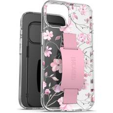 Encased Encased Finger Loop Case, Designed for iPhone 15 Pro 2023 Hand Strap Clear Cover, Silicone Phone Holder Grip Cute Flowers in Pink