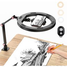 Studio Lighting Apexel 10" Ring Light with Stand and Phone Holder, USB Ring Light for Desk with Remote Control, Overhead Camera Mount with Adjustable Arm and C-Clamp for Photography/Makeup/Live Stream Video/YouTube