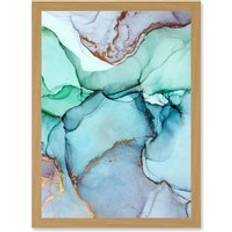 ARTERY8 Paint Cool Colours Pastel Green Blue Purple Water Effect Print A4 Framed Art