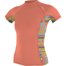 Short Sleeves Rash Guards & Base Layers O'Neill O'Neill Side Print Womens Short Sleeve Rash Guard Burnt Coral/Arta Geo-Medium