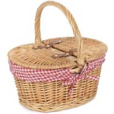 RED HAMPER Wicker Child's Lined Oval Lidded Picnic Basket