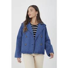 Buttons Coats Brave Soul 'Rachel' Short Denim Trenchcoat Mid Blue