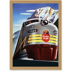 Yellow Framed Art ARTERY8 Canadian Pacific Railways 4040 Iconic Train Vintage Framed Art