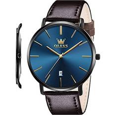 Olevs OLEVS Wrist Ultra Thin 6.5mm Minimalist Business Dress Waterproof & Date & Leather Slim for Men