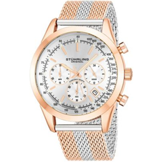 Watches Stührling Chronograph Date Rose Gold-Tone and Silver-Tone Mesh Bracelet 44mm White